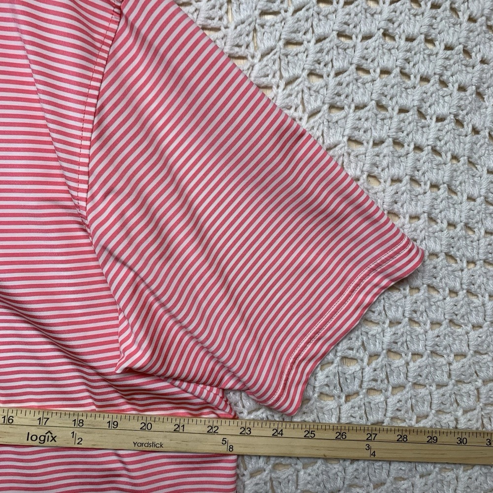 FootJoy FJ Golf Polo Shirt Mens Sz L Striped Pink Short Sleeve Performance - Picture 6 of 9